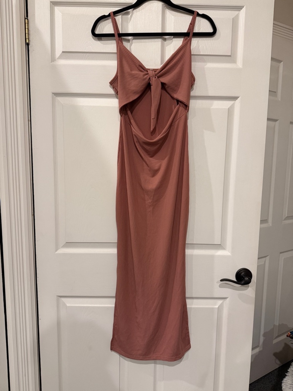 Amazon Ribbed Midi Dress with Front Tie in Dusty Rose